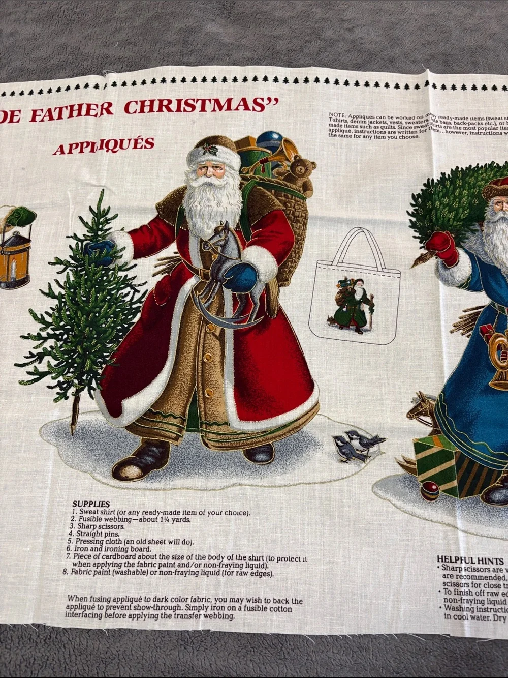 Vintage Holiday Santa Appliqué Panel FabricMulticolor Christmas Fathers Design